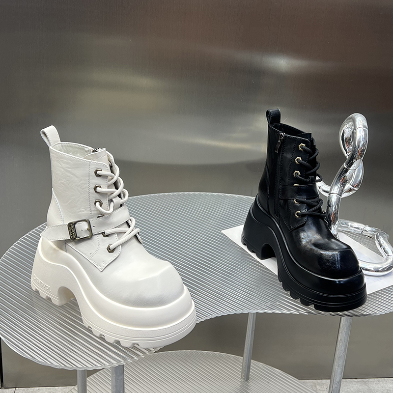 2025女秋冬新款圆头时尚百搭小短靴英伦风显瘦增高粗跟DG115-2