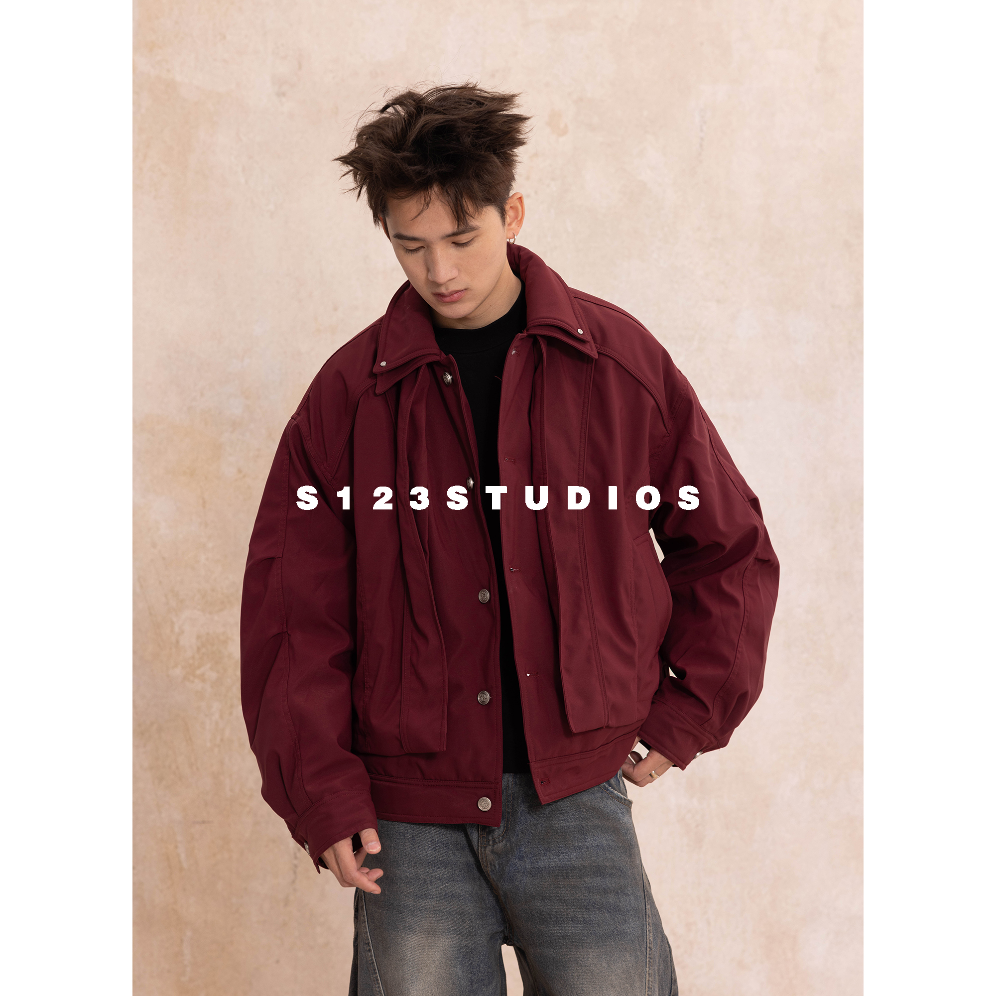 S123 90白鸭绒 双层领设计羽绒服外套男宽松工装夹克棉服上衣潮