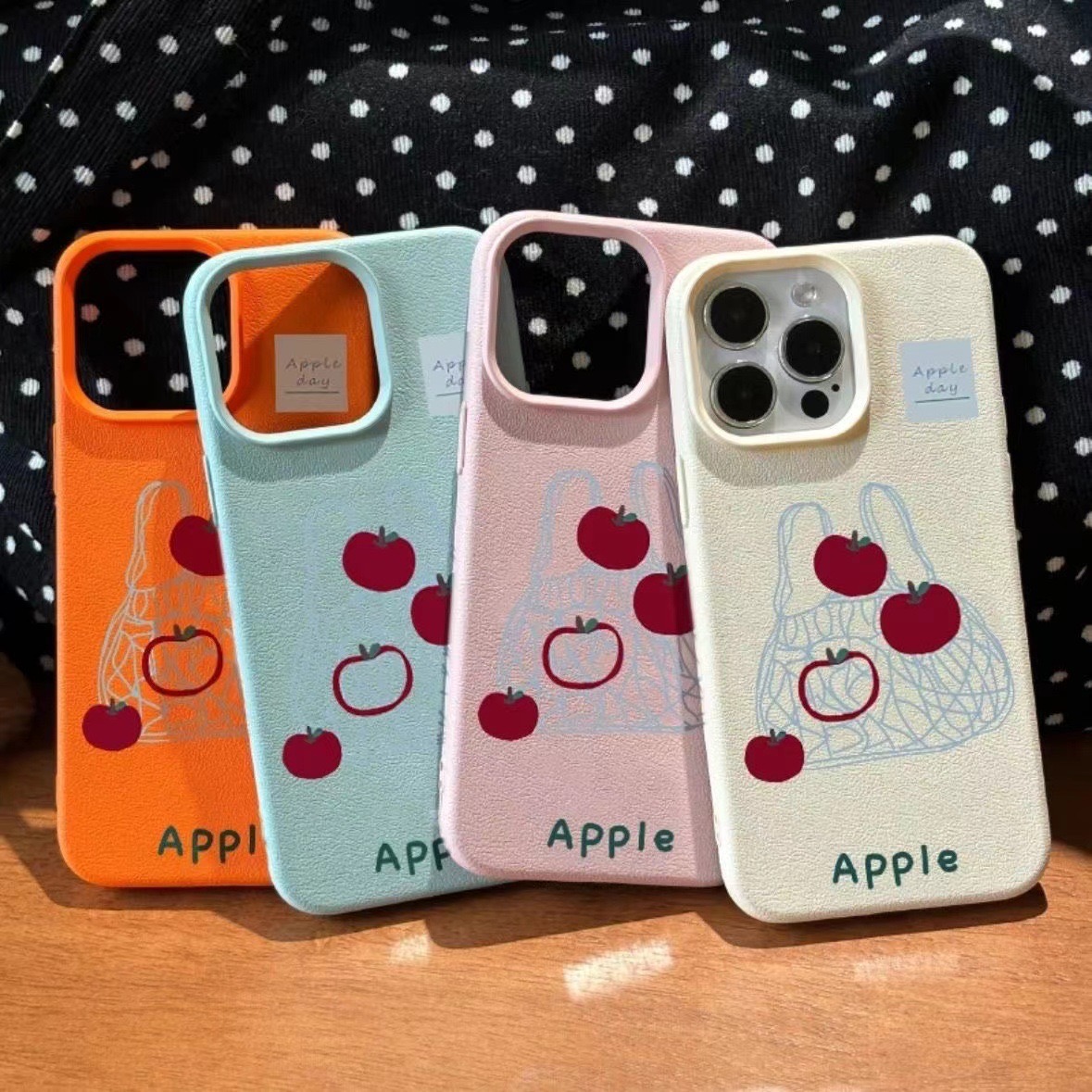 创意小红苹果荔枝纹适用苹果16promax手机壳创意可爱防摔卡通软壳