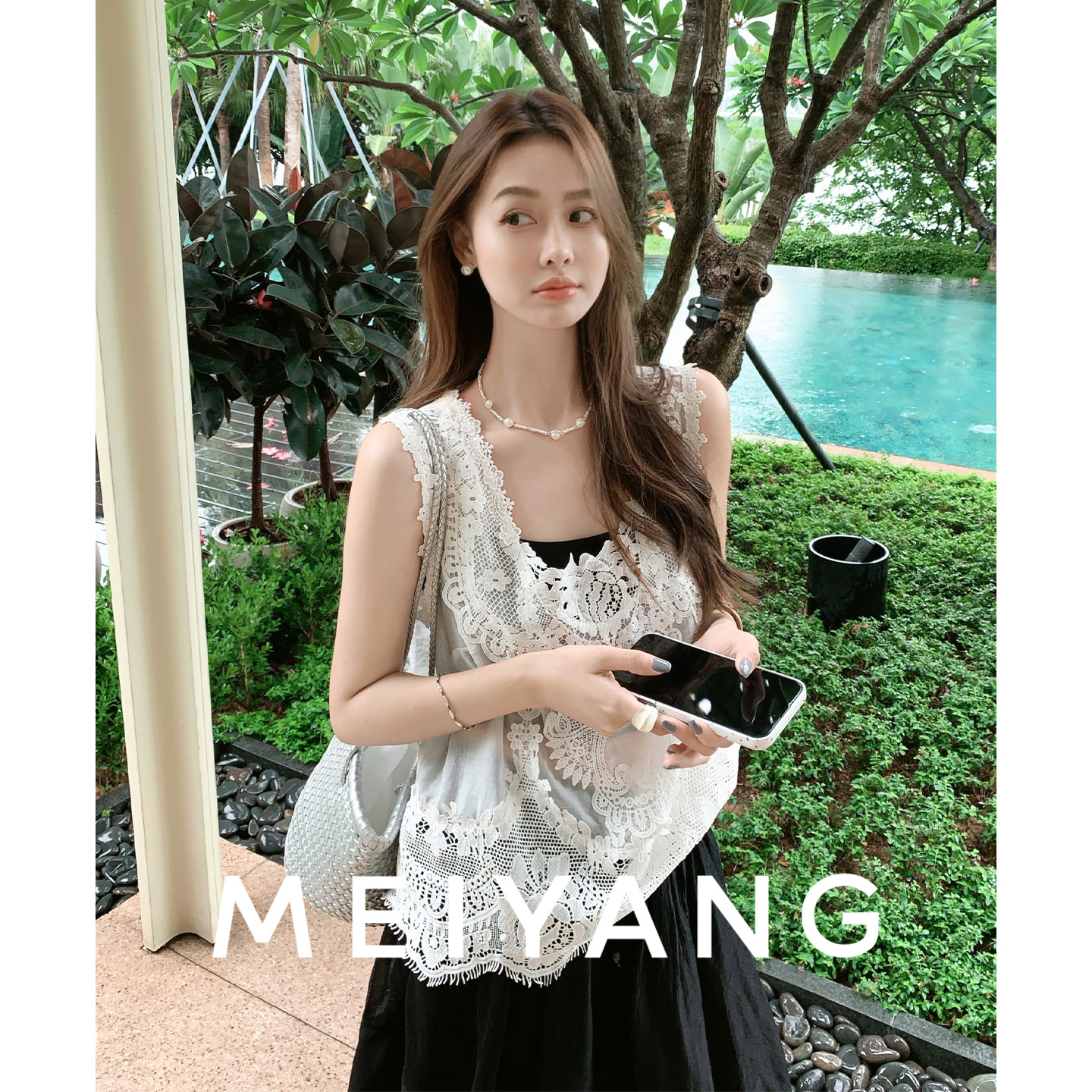 A美洋MEIYANG【商场同款】 剪花蕾丝背心  古董衣橱醋酸上衣-周五