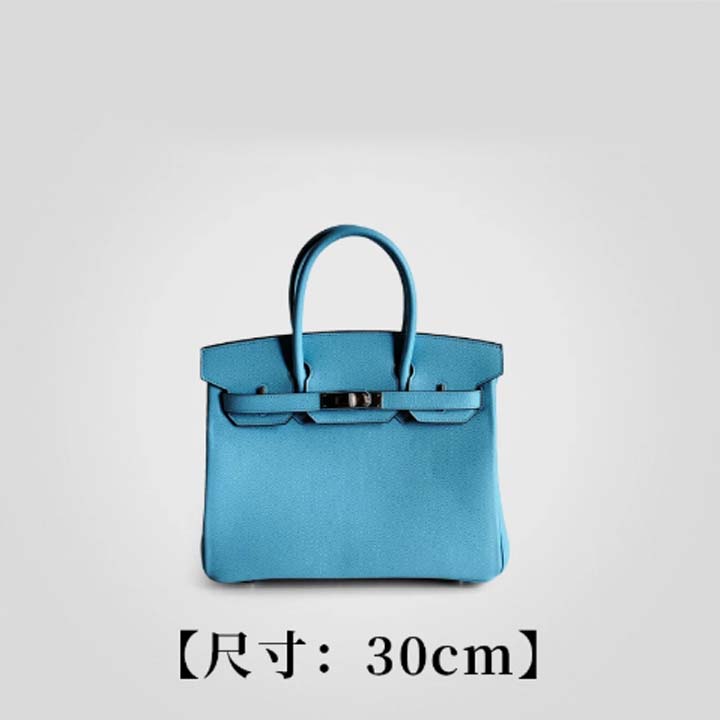 莎莎【糖果蓝-外缝硬30铂金女包】牛皮 优雅风 手提女包 30469