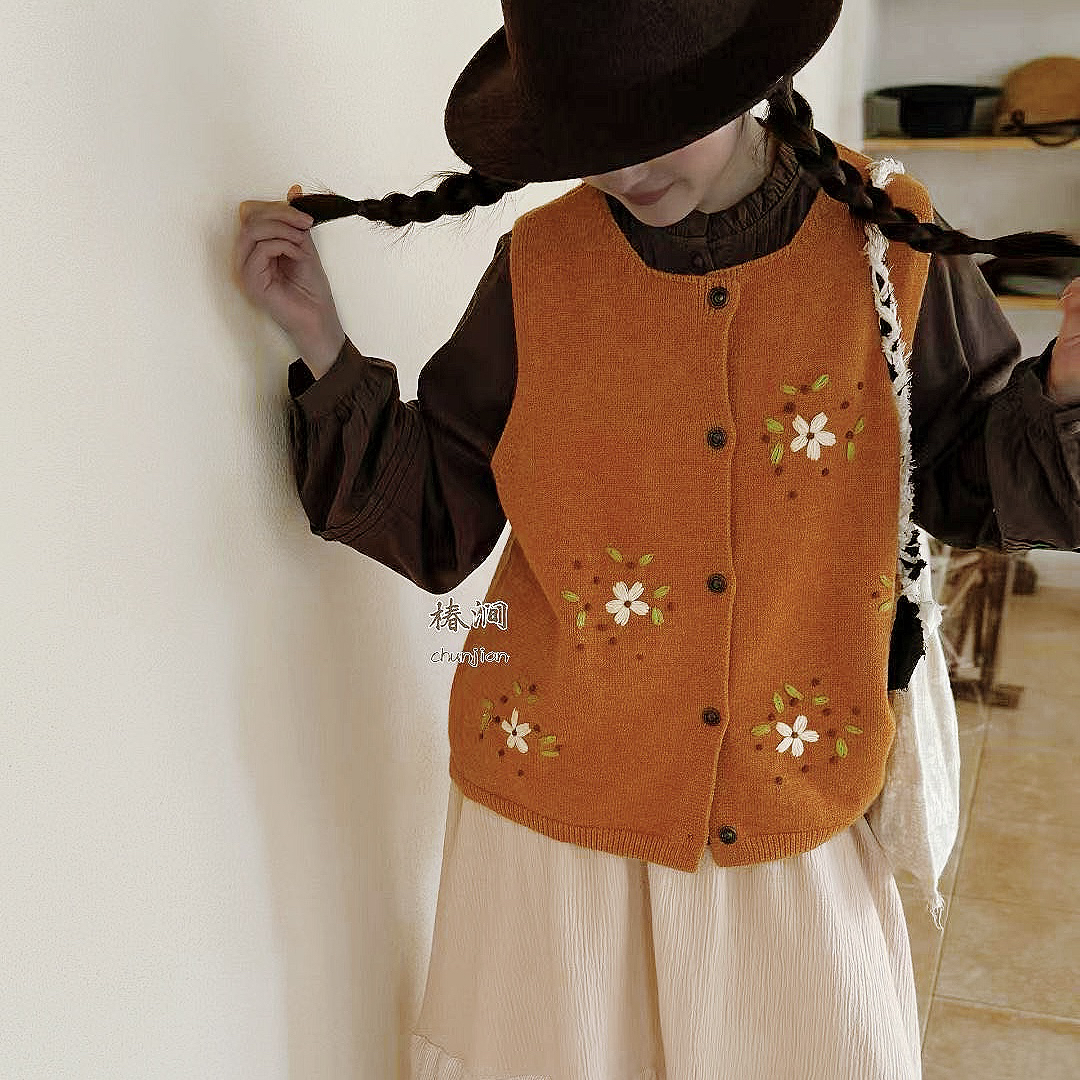 新疆包邮【c294】花朵针织马甲-衣长61cm