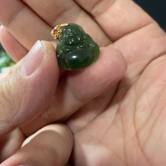 开***心和田玉（碧玉）银S925镶嵌颈饰