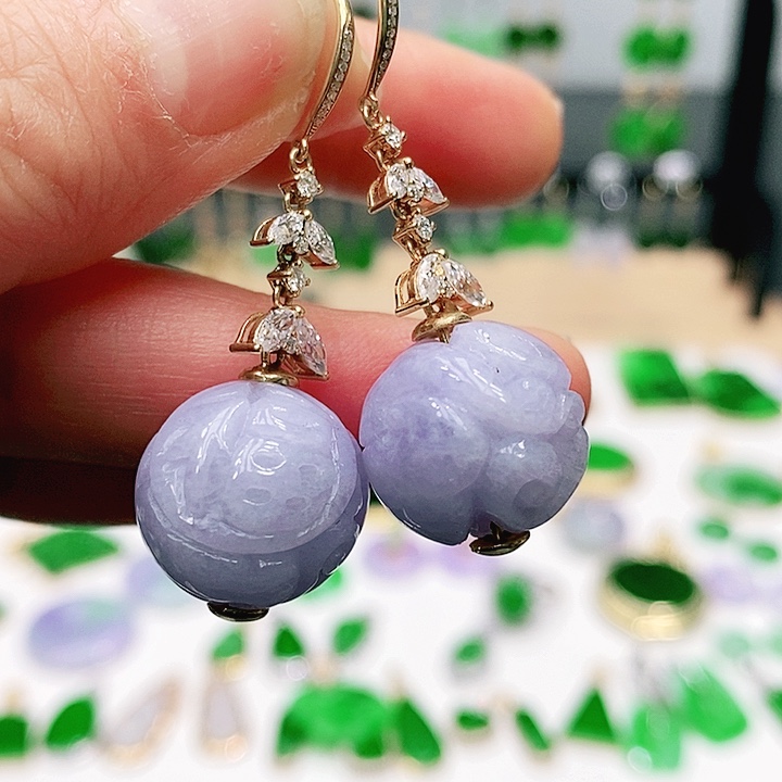 翡翠耳饰18K金镶嵌洋**檍挂件