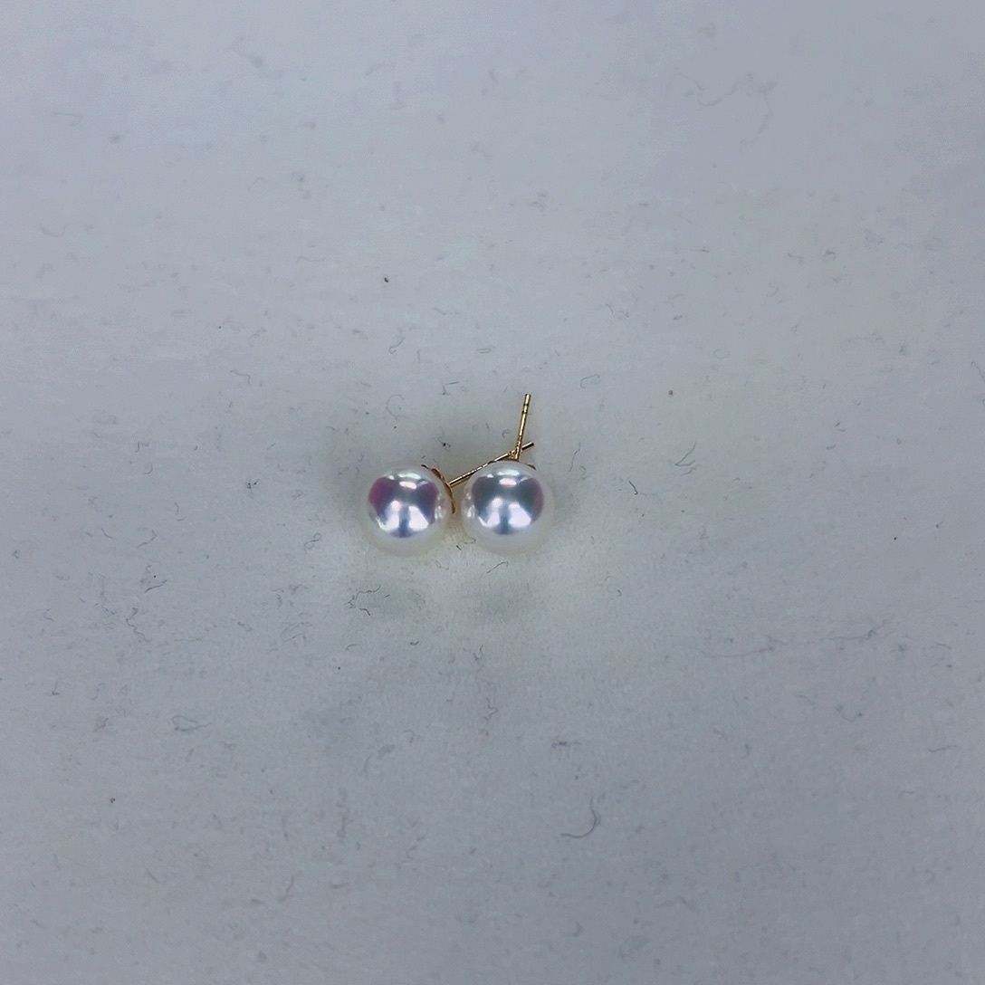 海水珍珠海水akoya天女耳钉8-8.5mm18K金镶嵌