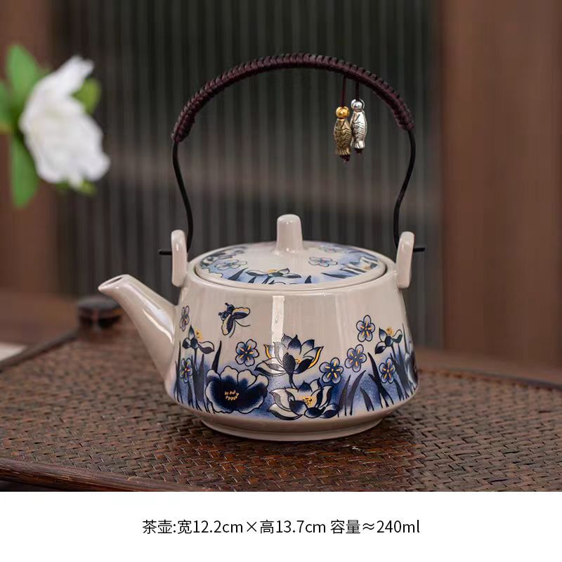 青花蝶恋花提梁壶家用简约泡茶功夫茶具-4920