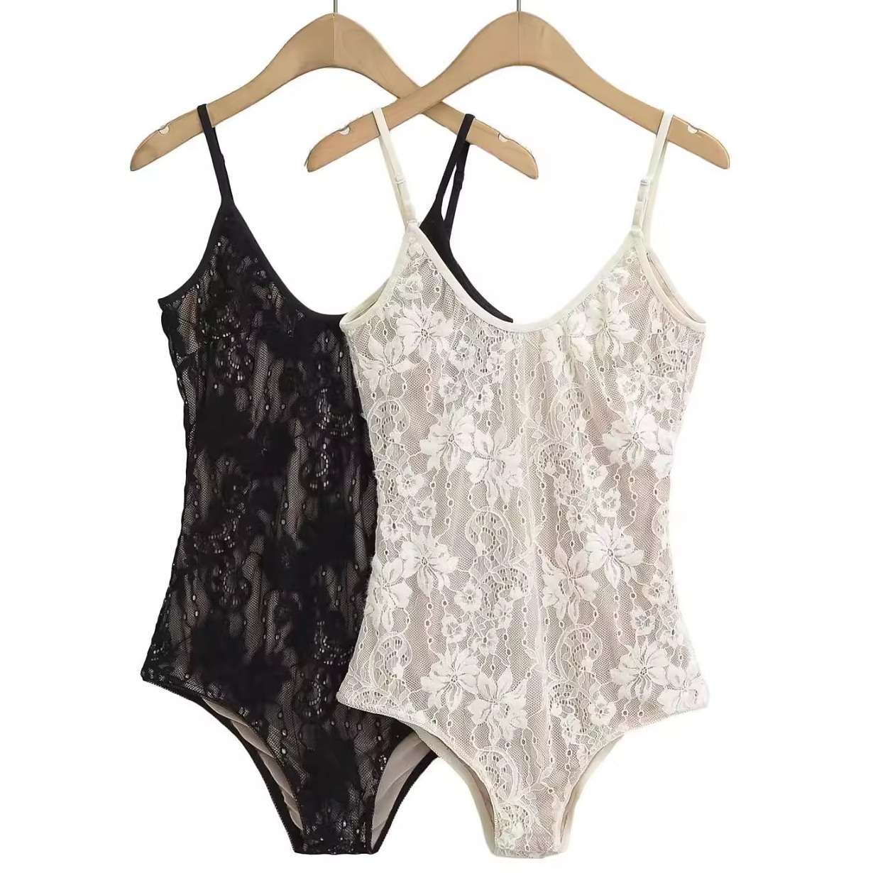 欧美钩花蕾丝修身弹力细肩带连裆女背心修身露背辣妹时尚连身吊带