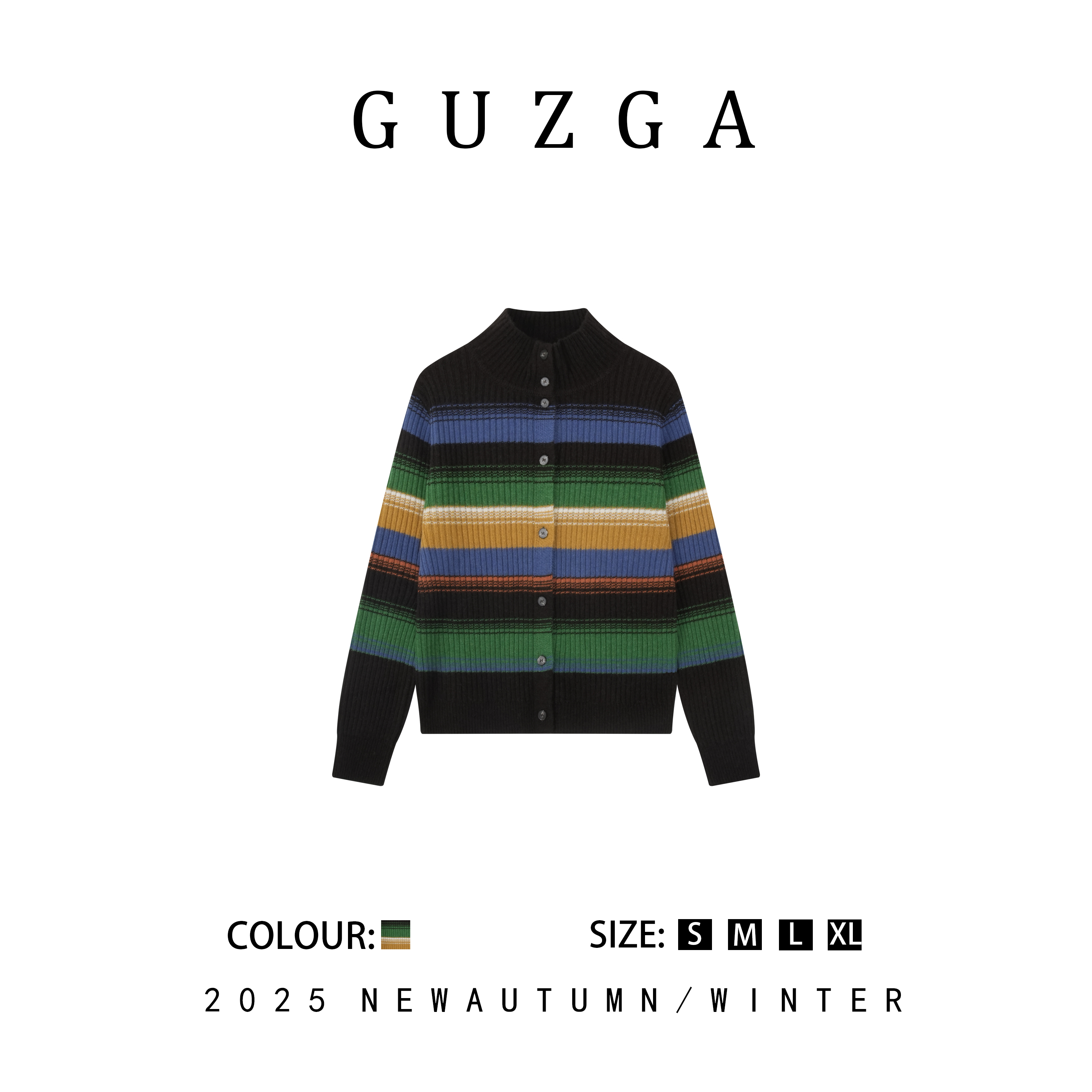 GUZGA【德容兼备】2025秋冬上新彩色条纹针织开衫时尚百搭简约大气