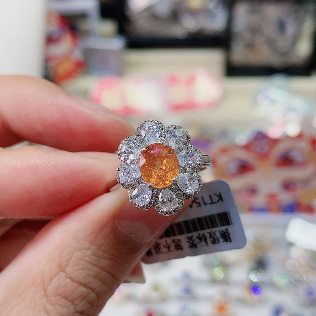石榴石（芬达石）戒指银S925镶嵌