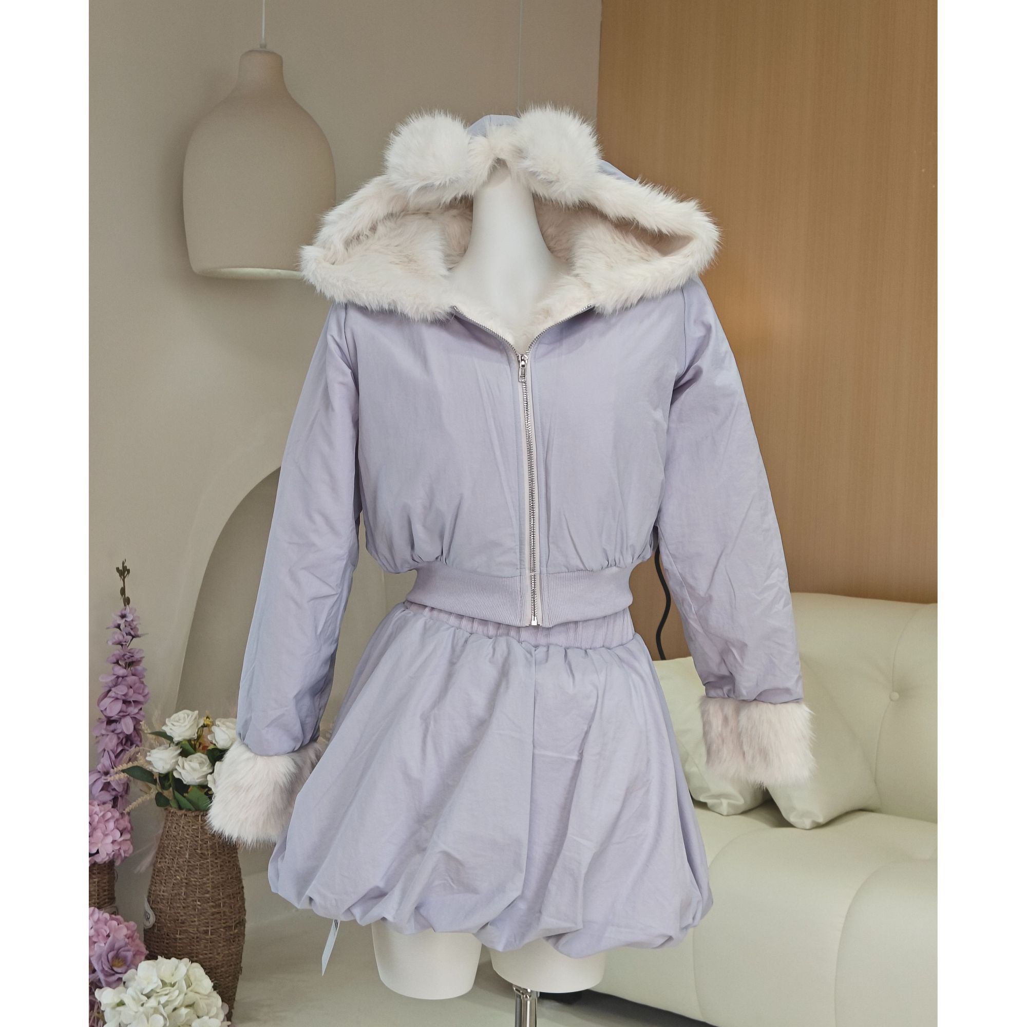 【糖糖】大码女装冬季新款紫色棉服草草裙套装13615