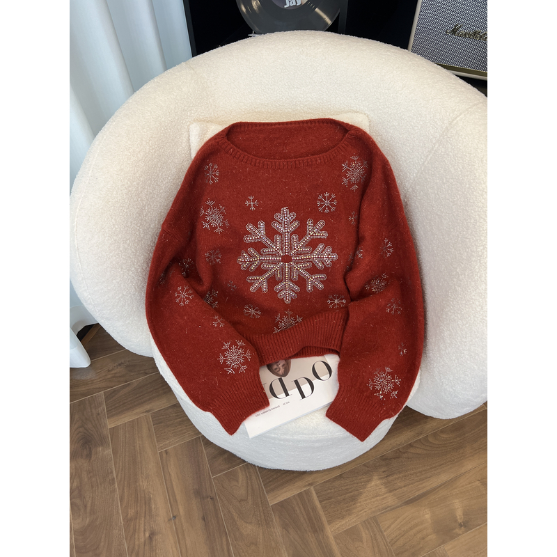 KAISIO秋冬新年时尚镶钻雪花气质百搭圆领长袖保暖毛衣2501030