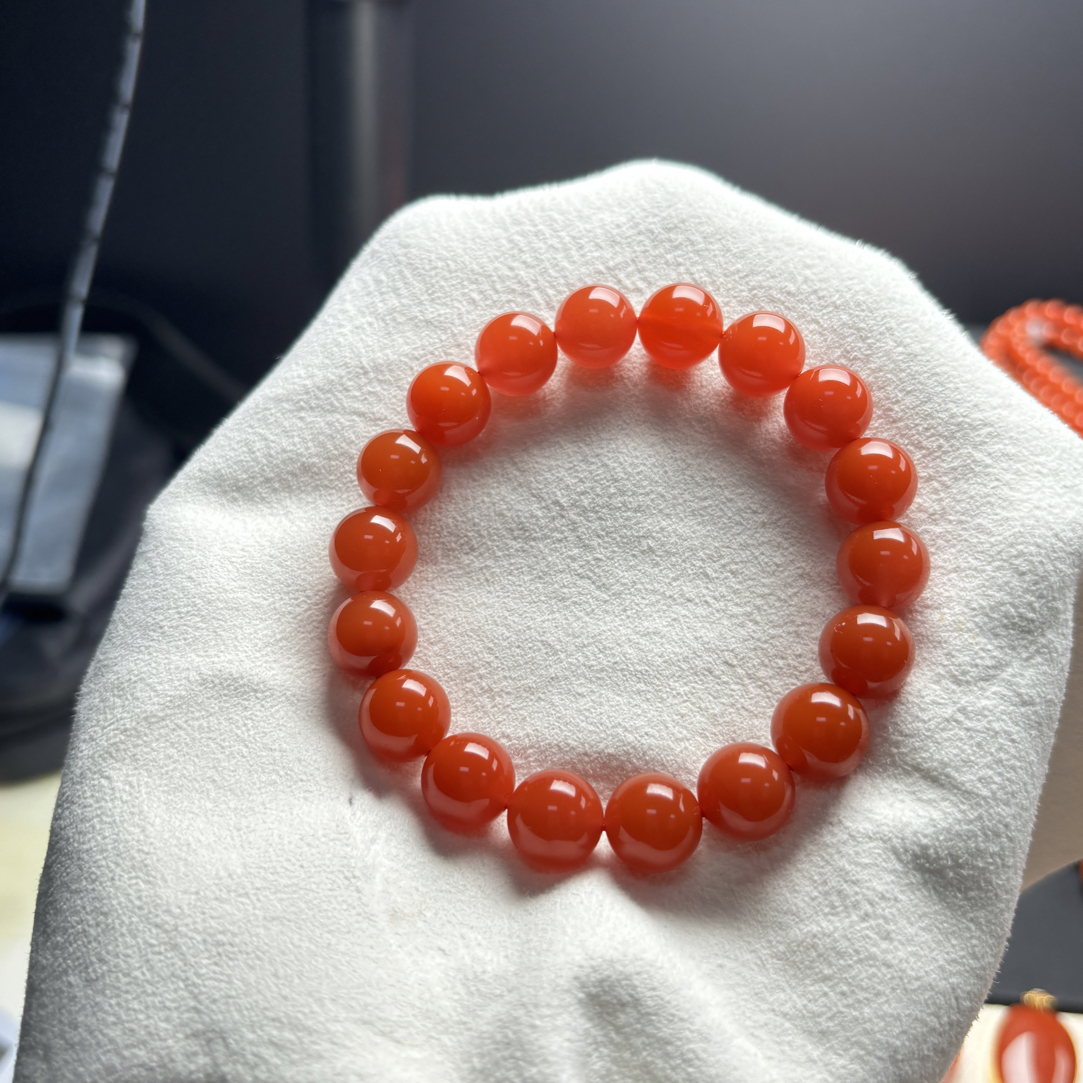 保山原矿南红手串11mm+素圈圆珠单圈精美鸿运当头满色