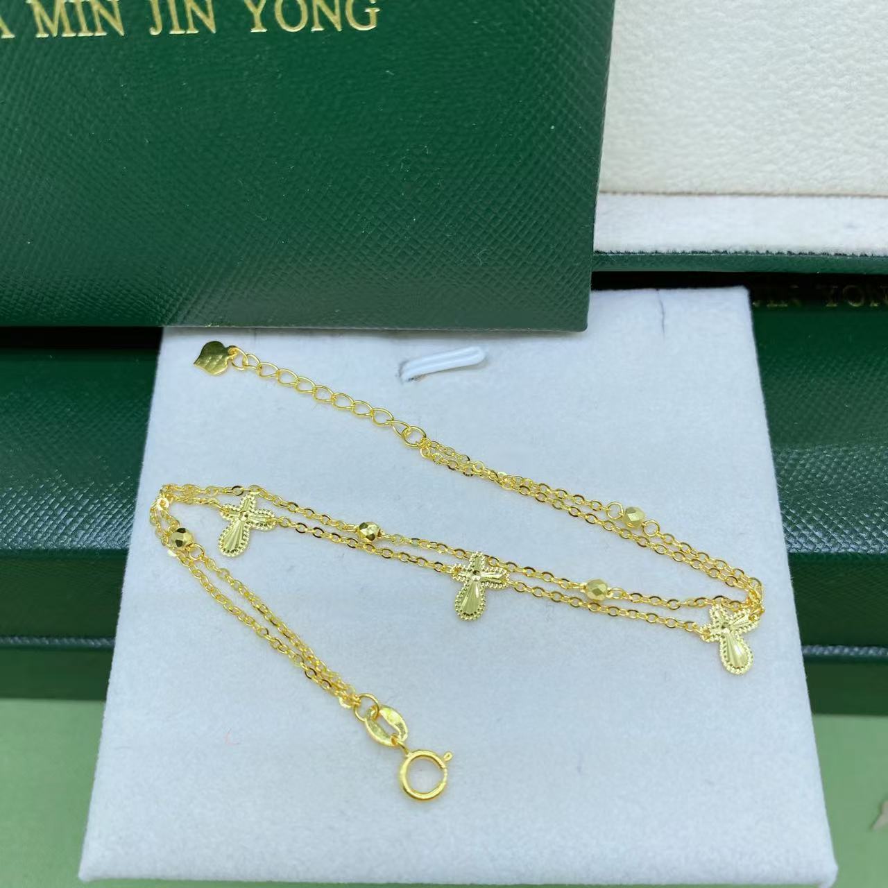 大民金用#0364黄18K金Au750双层蝴蝶手链G货气质金色时尚