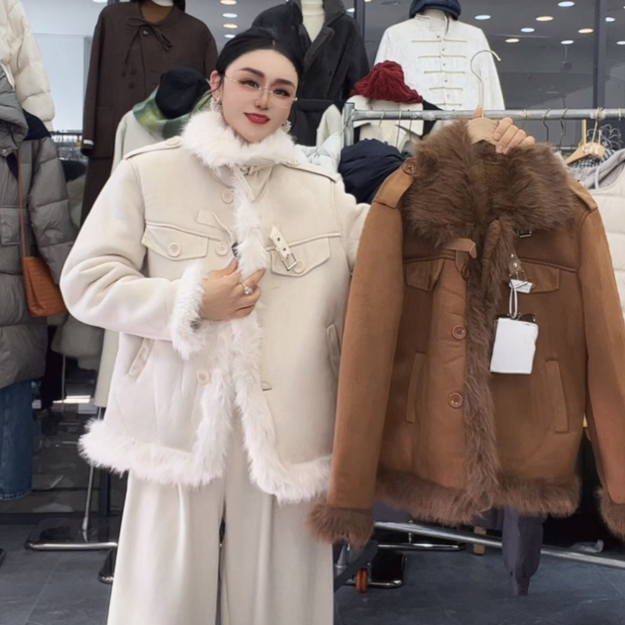 8808 奶呼呼皮毛一体羊羔毛厚外套c2-2-2