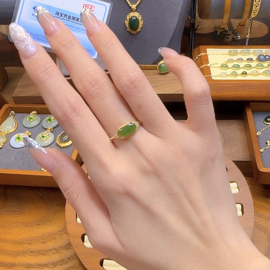 和田玉戒指银S925镀金镶嵌