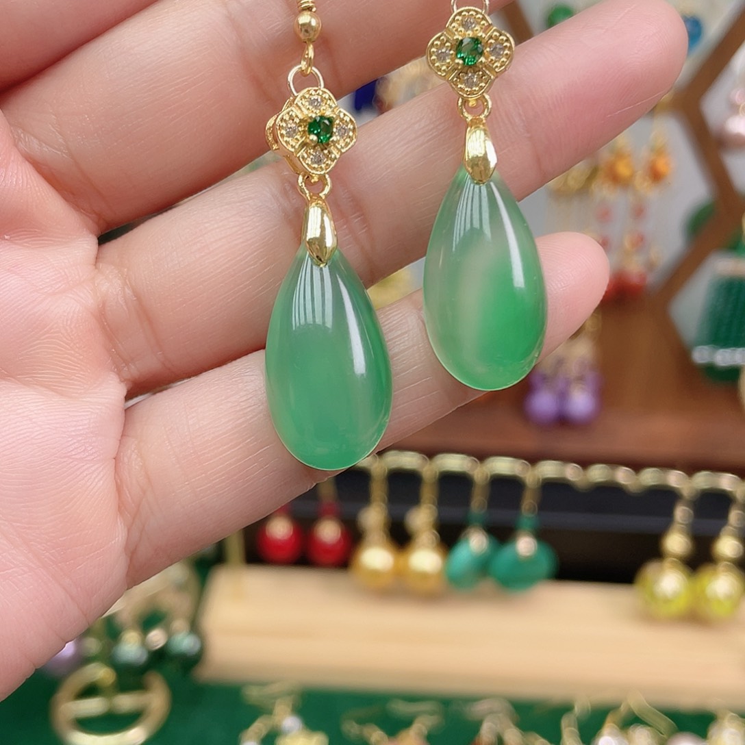 玛瑙/玉髓合金耳饰