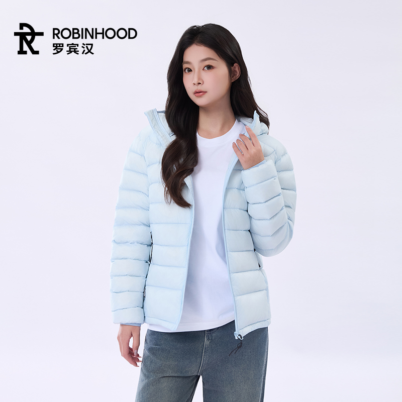罗宾汉2025冬季服饰新款排骨羽绒服白鸭绒连帽保暖加厚防风简约