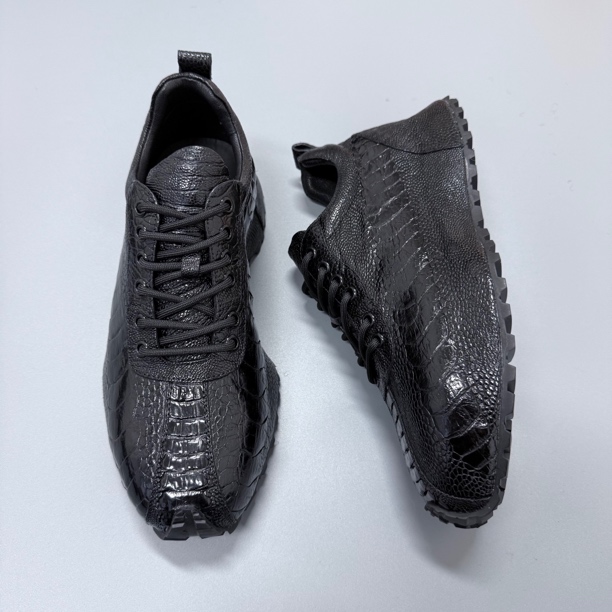 爱马斯·丹顿鸵鸟脚皮手工男士休闲皮鞋真皮透气防滑时尚百搭潮流