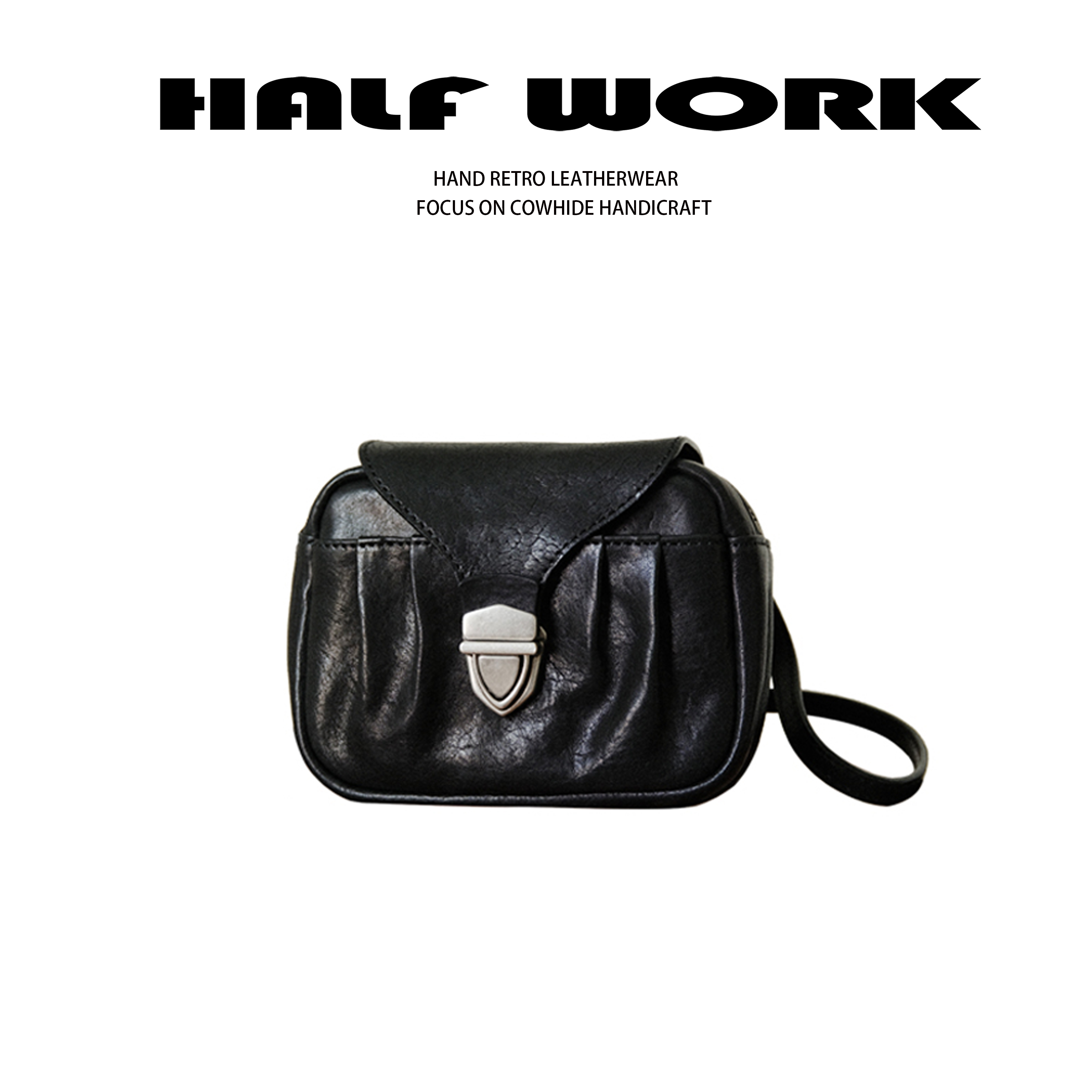 HALF WORK/伴工  头层马皮 复古斜跨包 小邮差手机包KB-3001