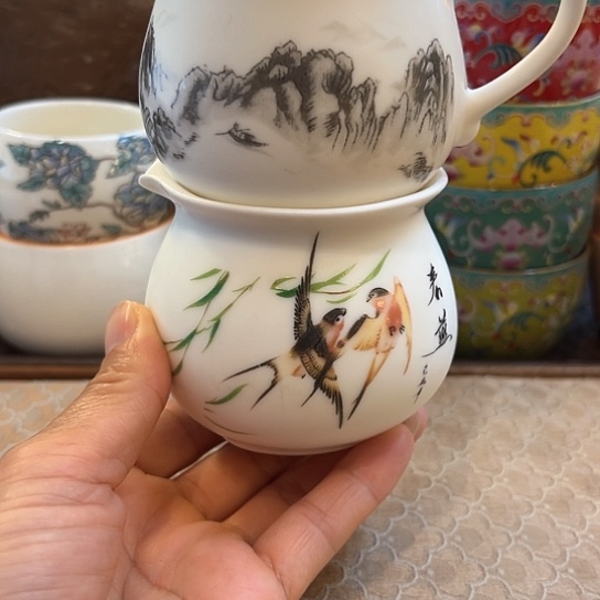 现代陶瓷公杯陶瓷公杯微瑕2个