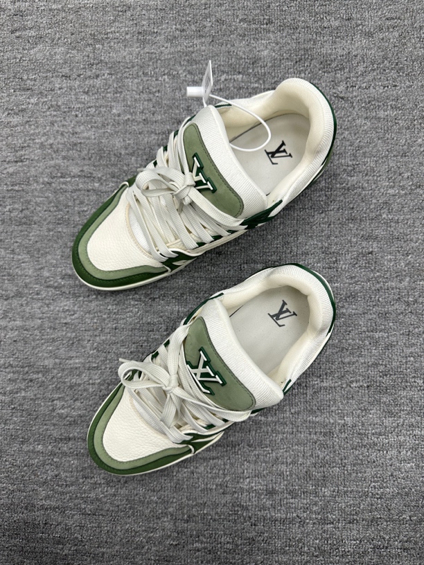 99新 LouisVuitton/路易威登 40.5 lv trainer 白绿麂皮板鞋