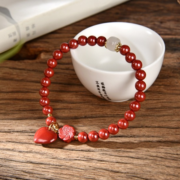 含辰砂工艺品高含量朱砂帝王砂爱心手链