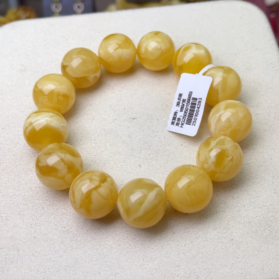 手链蜜蜡未镶嵌17圆珠浓白蜡蜜糖溶洞妖花