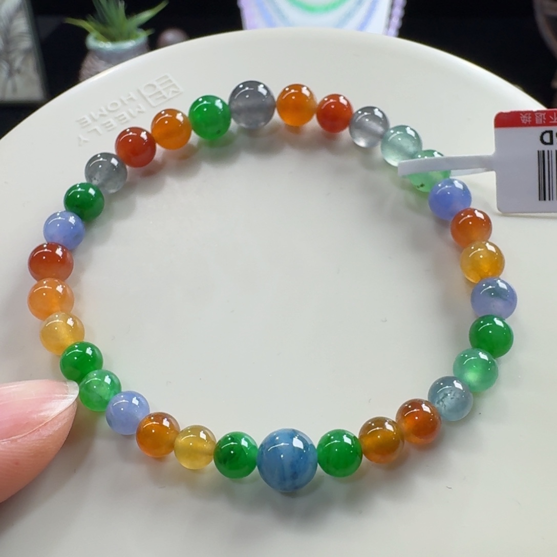 未镶嵌手链翡翠高冰浓彩多巴胺单圈5.2-7.7mm