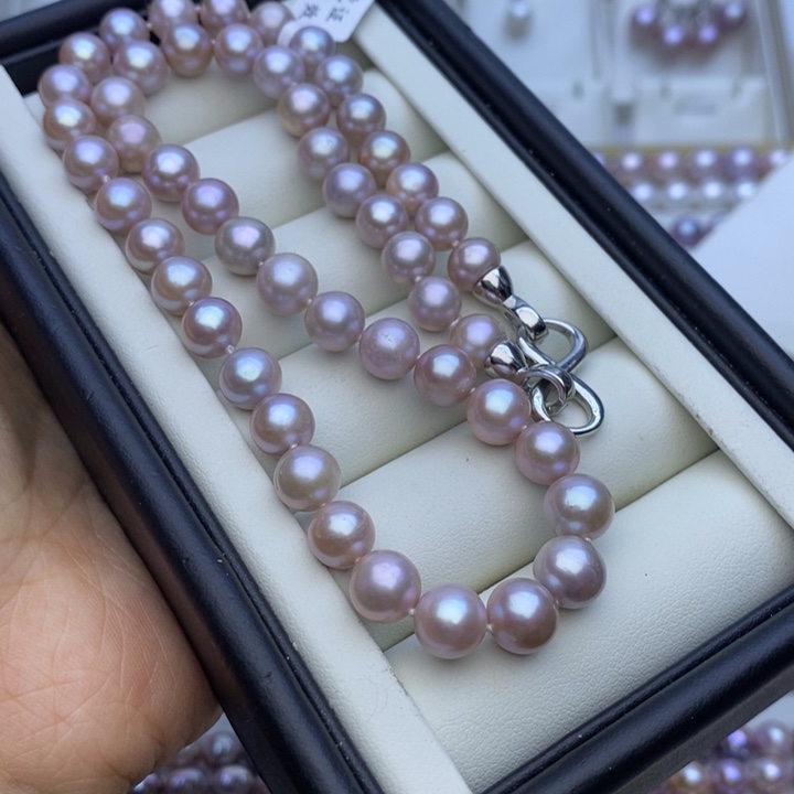 淡水珍珠项链未镶嵌8-8.5m无核 灰紫