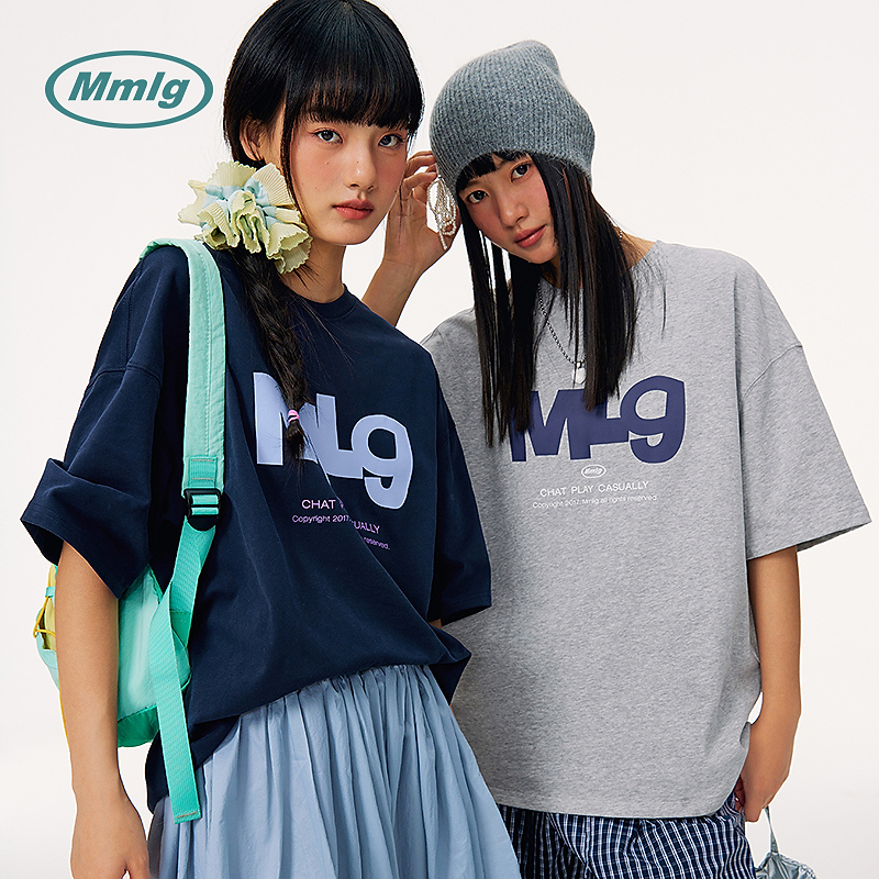 【7A抗菌】Mmlg2025夏新款字母罗纹包边纯棉短袖t恤男女款FQT043