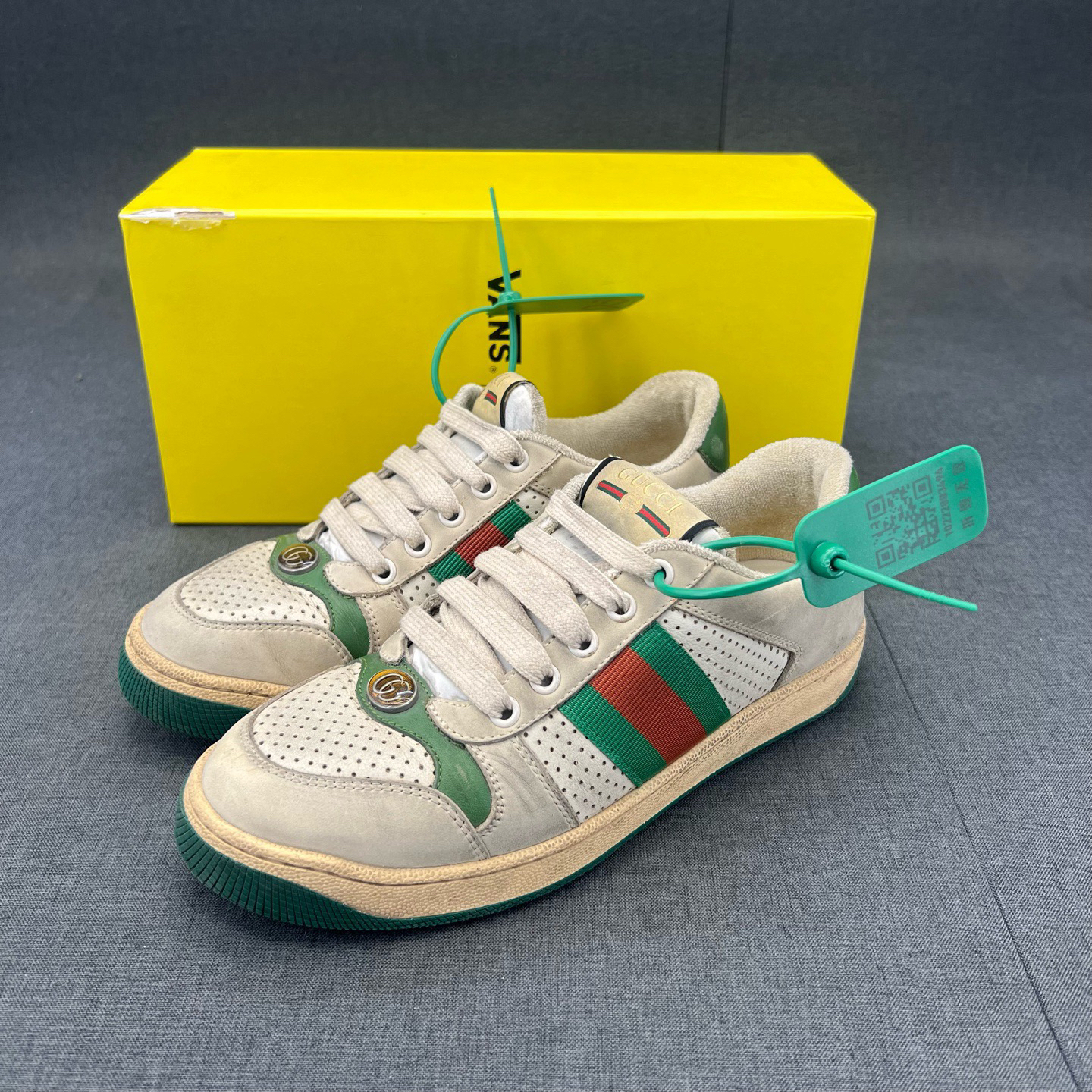 95新 GUCCI/古驰 36.5码 脏脏鞋灰绿无logo 二手 无盒