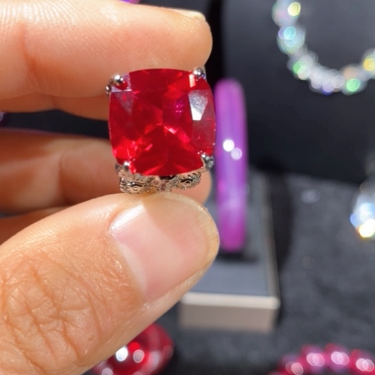 红宝石戒指银S925镶嵌