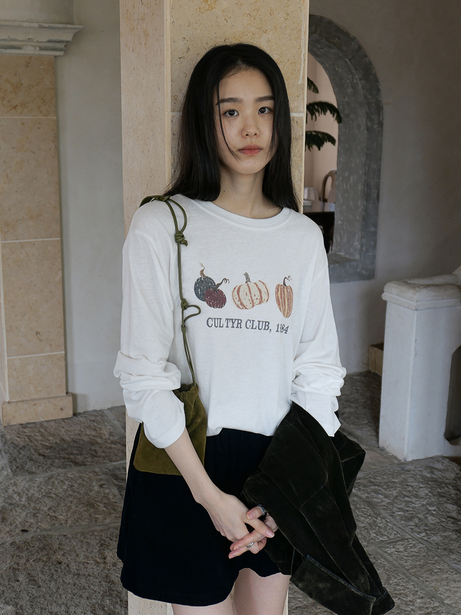 【素简】竹节肌理感长袖T恤女 秋季宽松水果印花休闲上衣01772