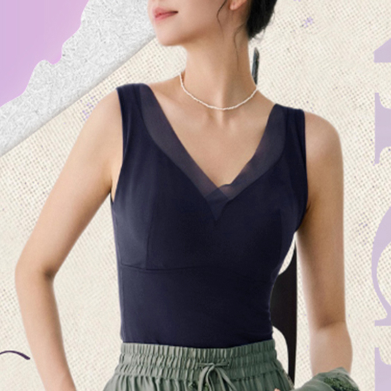 V领背心女水磨绒软蕾丝一体杯乳胶胸垫石墨烯大码高弹力内衣