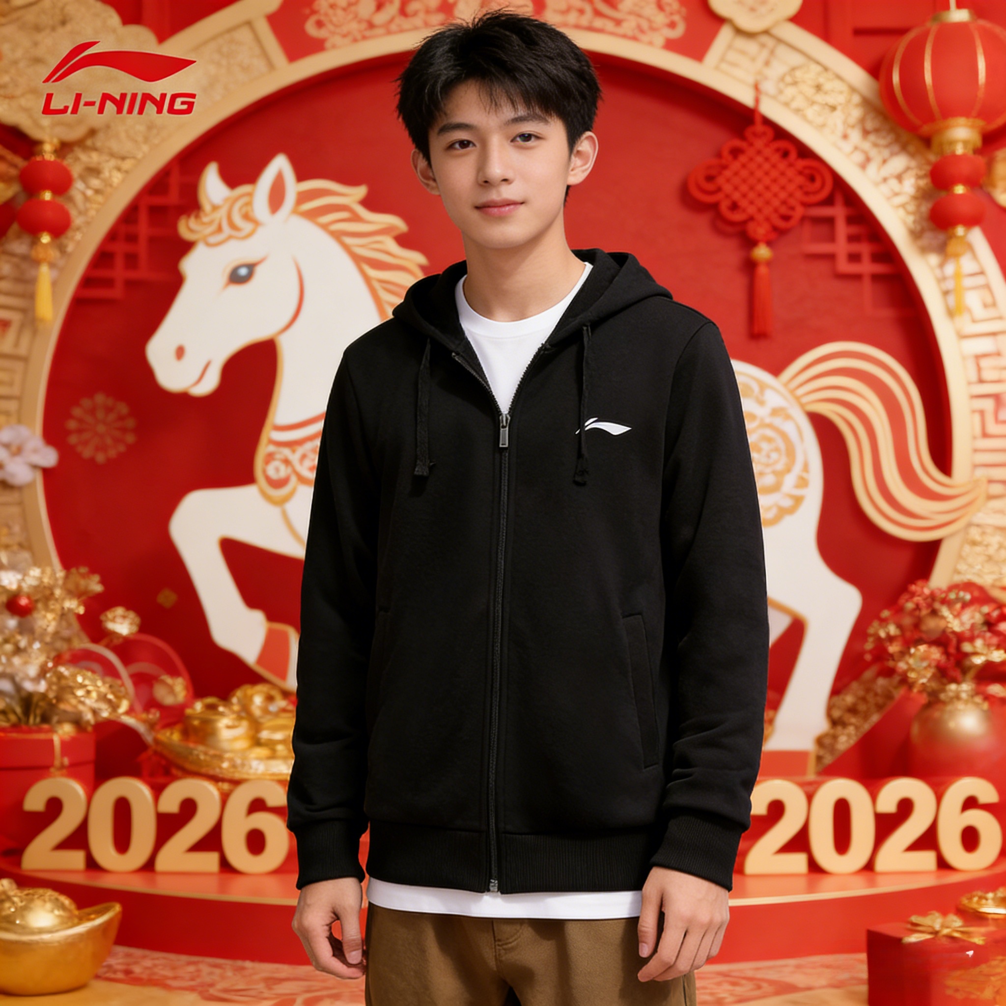 李宁外套男2026春季新款新年宽松基础百搭黑色卫衣新春青少年开衫商品图