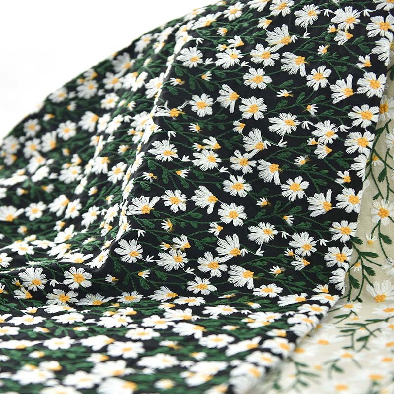 刺绣小雏菊绣花面料桌布书皮帽子包包手作diy绣花棉麻材质面料布