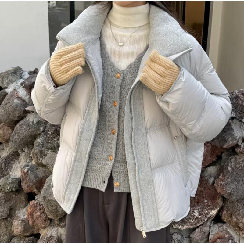 8552号#25805#百搭撞色拼接休闲显瘦双口袋填充外套（预）