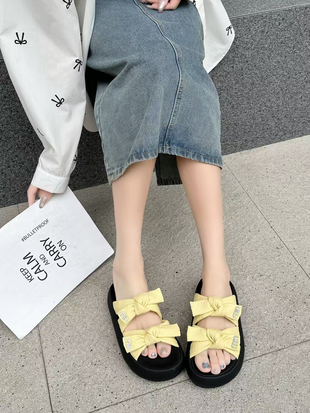 韩版厚底蝴蝶结一字拖鞋女2025夏季新款百搭休闲凉拖鞋软底沙滩鞋