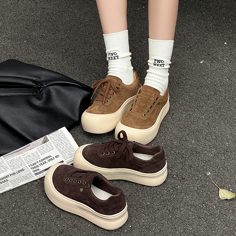 2025秋季新款一脚蹬厚底增高板鞋女松糕底休闲运动小众圆头乐福鞋