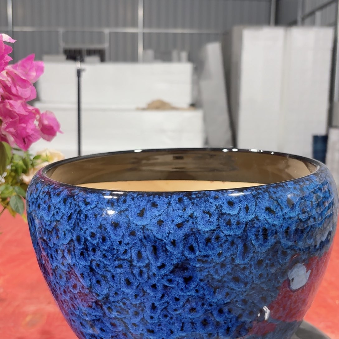 陶瓷花盆孔雀蓝苹果盆口径25高度23