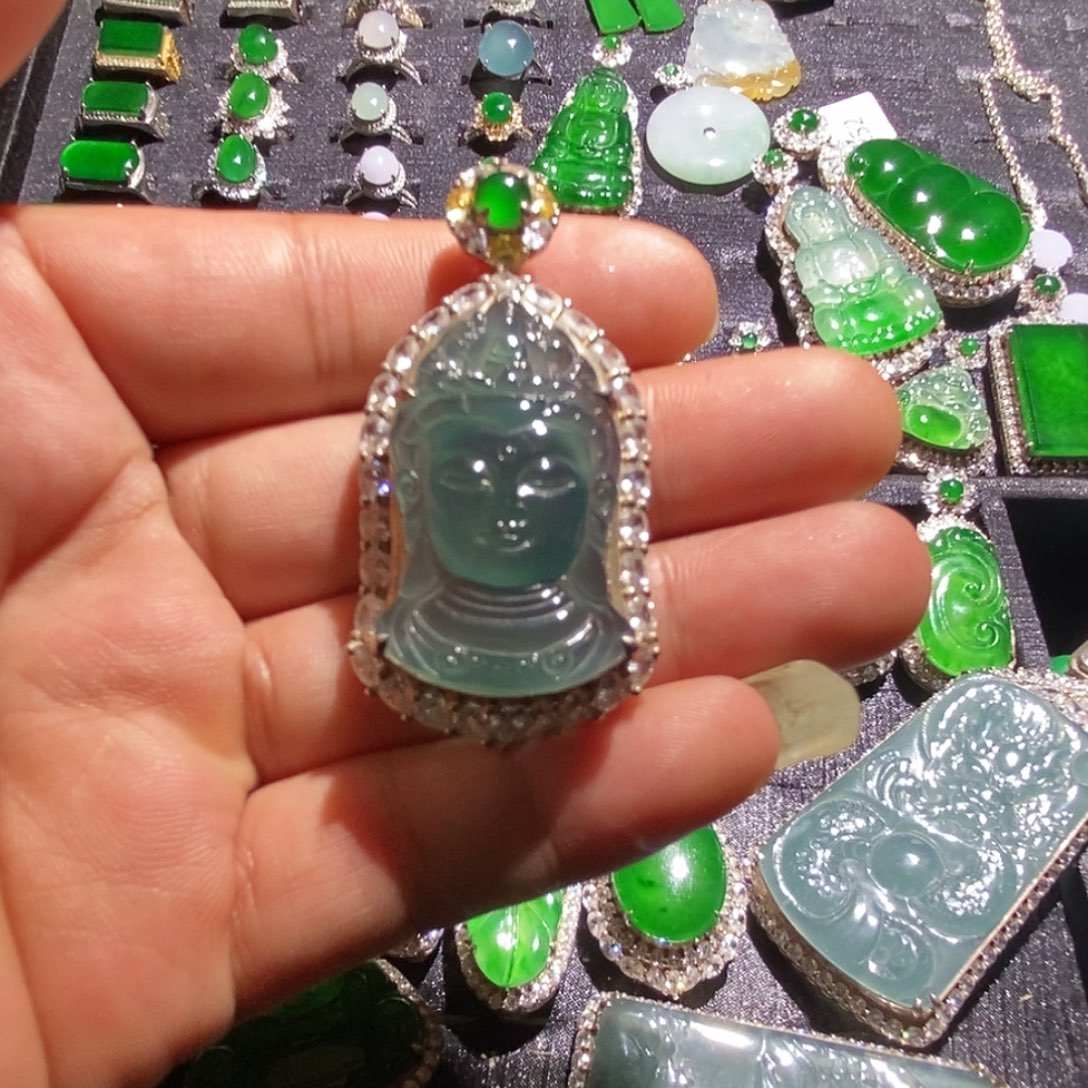 翡翠银S925镶嵌吊坠(不含链)A货翡翠6