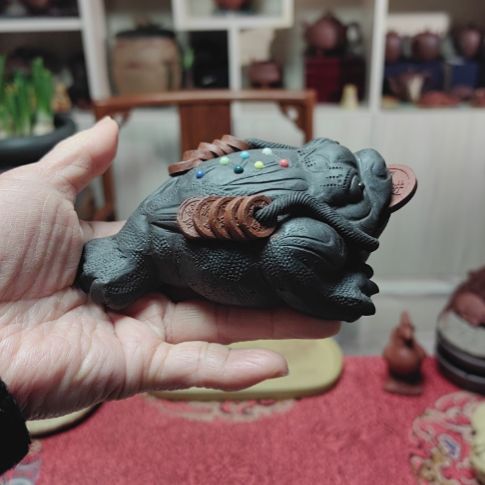 紫砂茶壶金蟾手把件手工制作