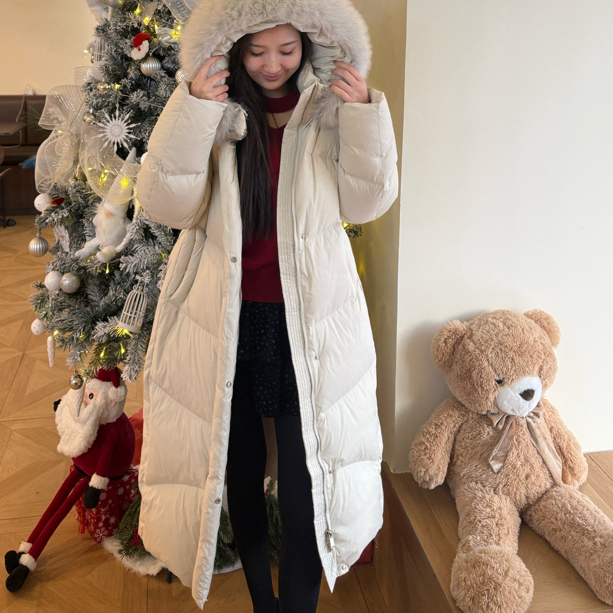 ssanduo三朵长款秋冬保暖外套宽松收腰韩版