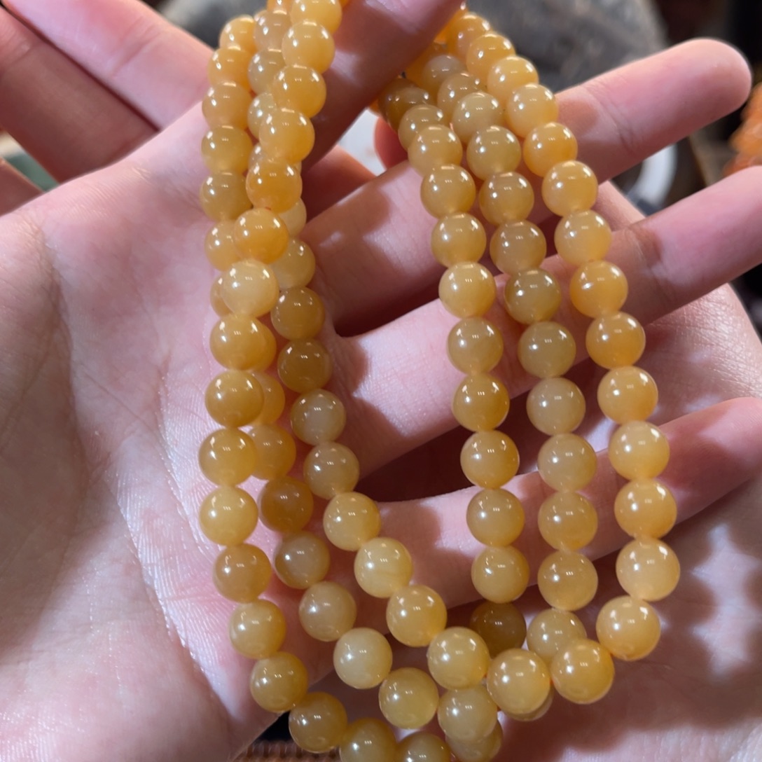 和田玉（糖玉）未镶嵌手链金山全糖8mm108珠串