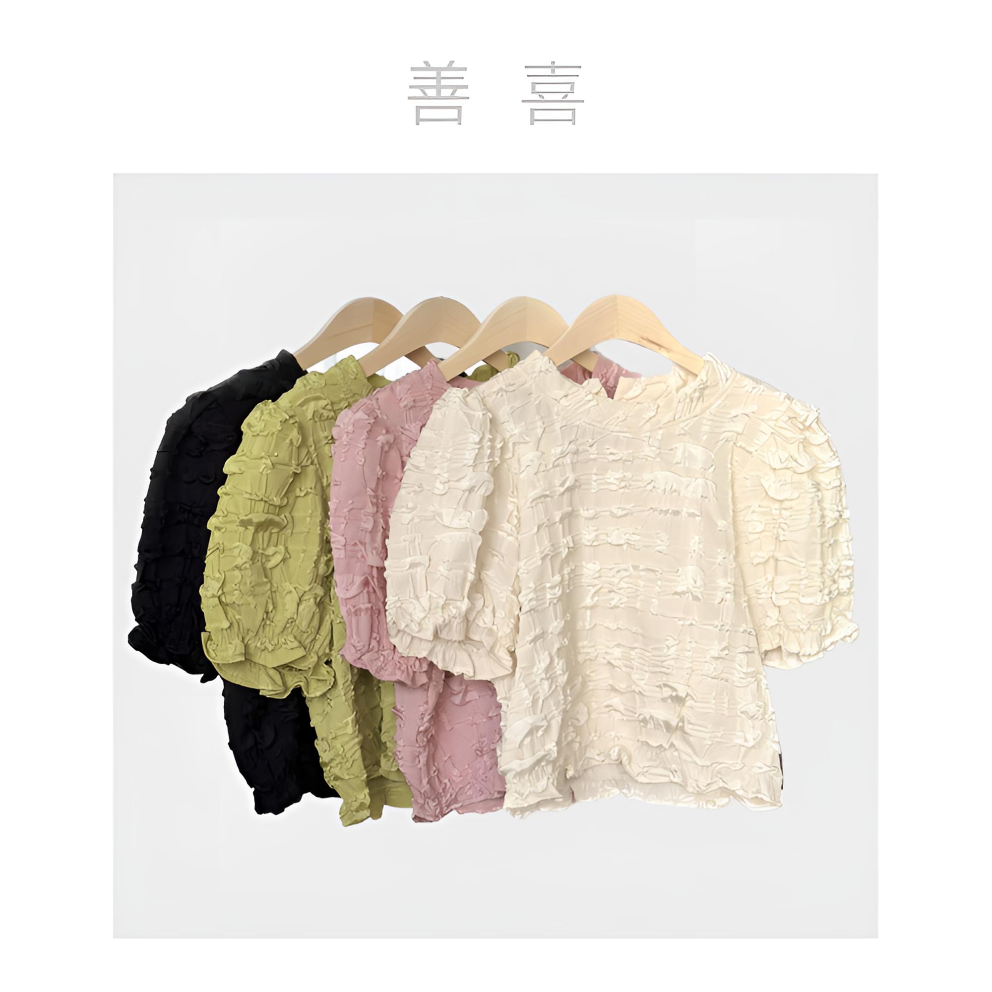 4209五色泡泡袖衬衫