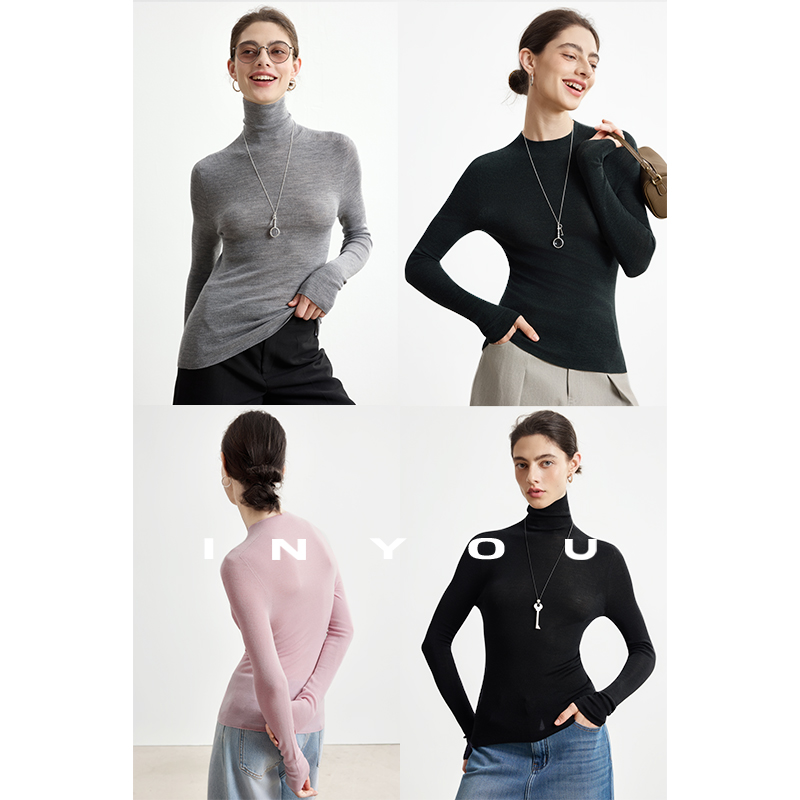 无缝一体半高领美丽诺羊毛秋冬打底衫百搭纯色保暖长袖