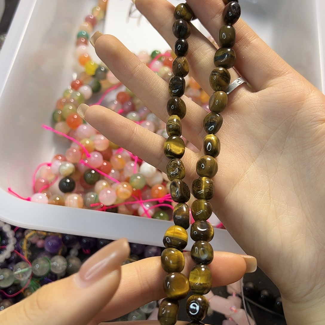 玛瑙/玉髓合金珠宝半成品虎眼糖豆一条