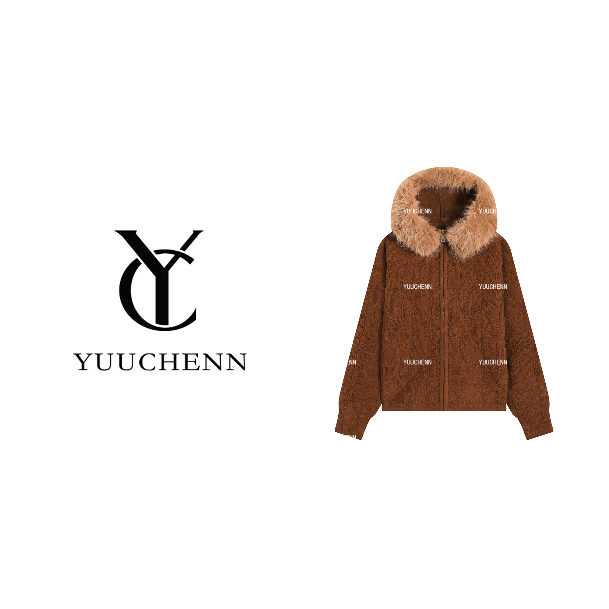 YUUCHENN“质感拉满”休闲风连帽拉链貉子毛领秋冬休闲25C-W80105