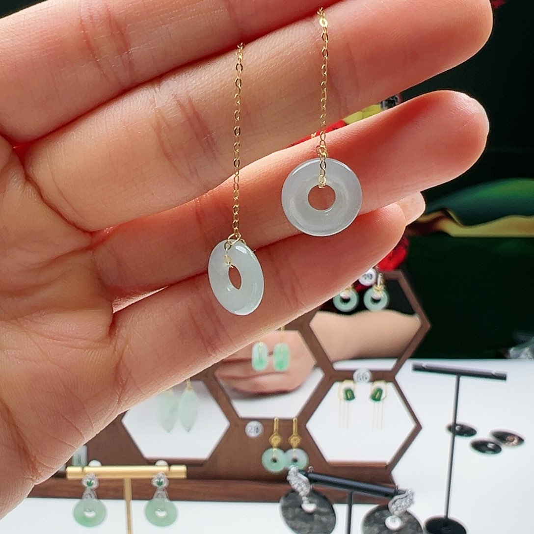 翡翠耳饰18K金镶嵌天然翡翠