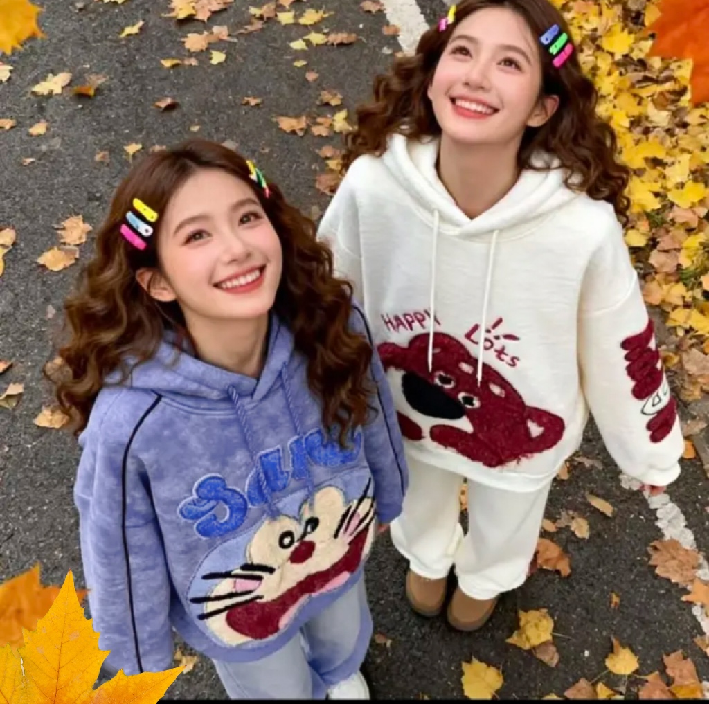 霞-新《卫衣》2025加绒秋冬女士绣花连帽卫衣休闲潮流韩版ins宽松